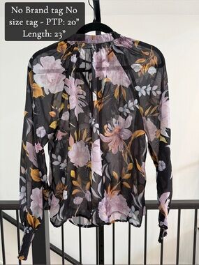 Sheer Black Floral Long-Sleeve Blouse - No Brand